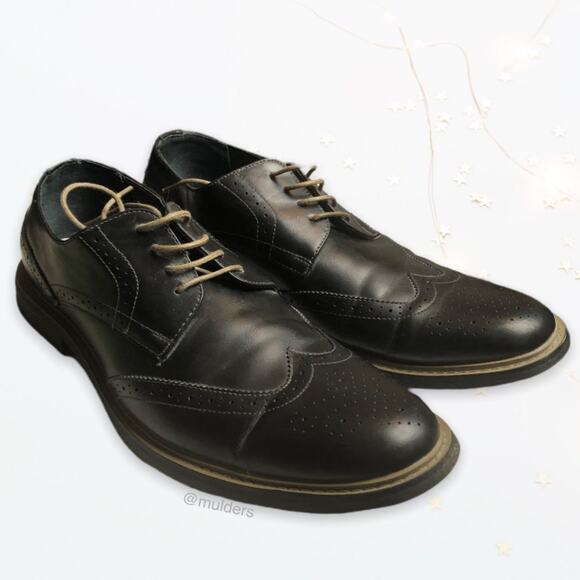 Perry Ellis Portfolio Drapper Faux Leather Black Wingtip Oxford Dress Shoes - Picture 1 of 10